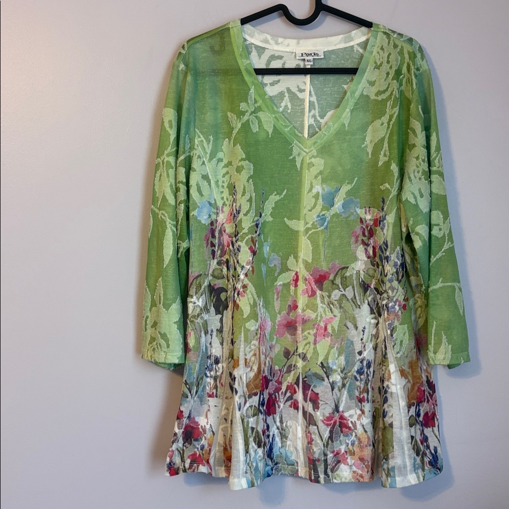 Paris Hues Green Floral Design Fairy Art Tunic Top size XL